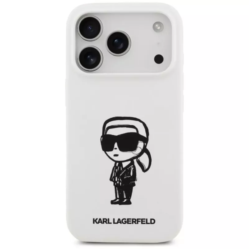 Karl Lagerfeld KL Sketch & Logo silikónové puzdro pre Apple iPhone 17 Pro s MagSafe - biele