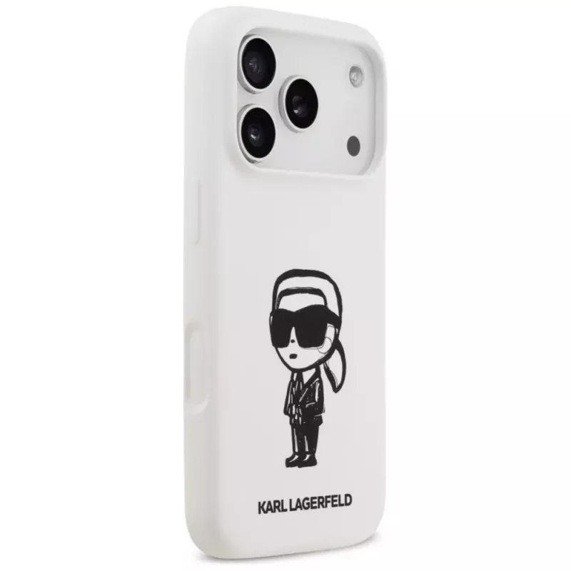 Karl Lagerfeld KL Sketch & Logo silikónové puzdro pre Apple iPhone 17 Pro s MagSafe - biele