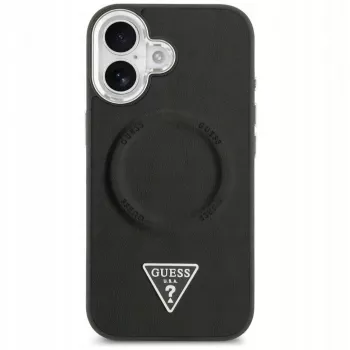 Guess Apple iPhone 17 PU kožené puzdro Triangle Logo MagSafe čierne