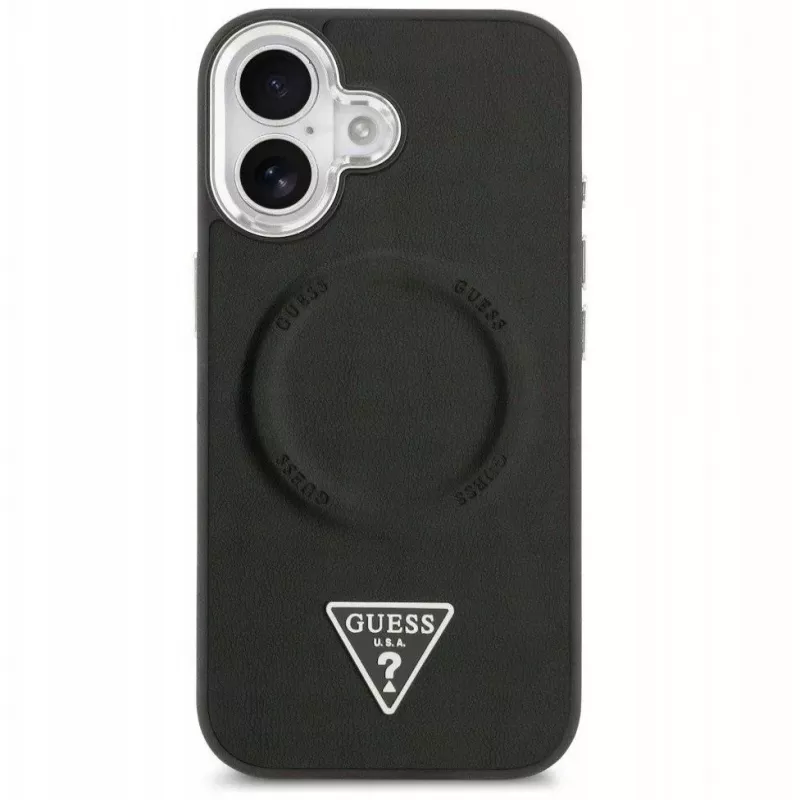 Guess Apple iPhone 17 PU kožené puzdro Triangle Logo MagSafe čierne