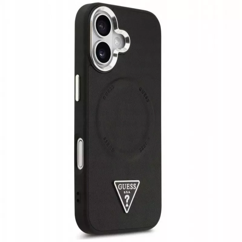 Guess Apple iPhone 17 PU kožené puzdro Triangle Logo MagSafe čierne