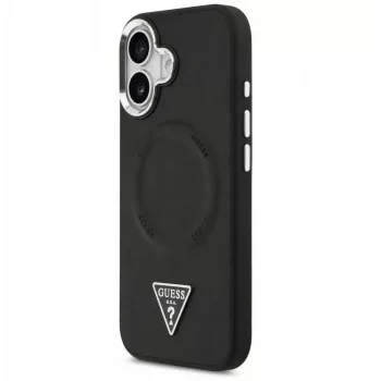 Guess Apple iPhone 17 PU kožené puzdro Triangle Logo MagSafe čierne