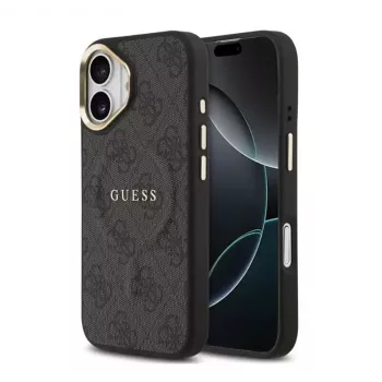 Guess Apple iPhone 17 PU kožené puzdro 4G Goldrahmen MagSafe čierne