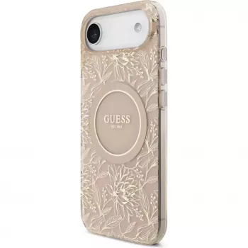 Guess Apple iPhone 17 Air silikónové puzdro s MagSafe Flowers Allover s perlovým remienkom ružové