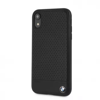 BMW Apple iPhone XR perforované kožené tvrdé puzdro čierna