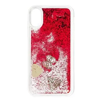 Guess Apple iPhone X/XS Glitter Hearts puzdro malinová