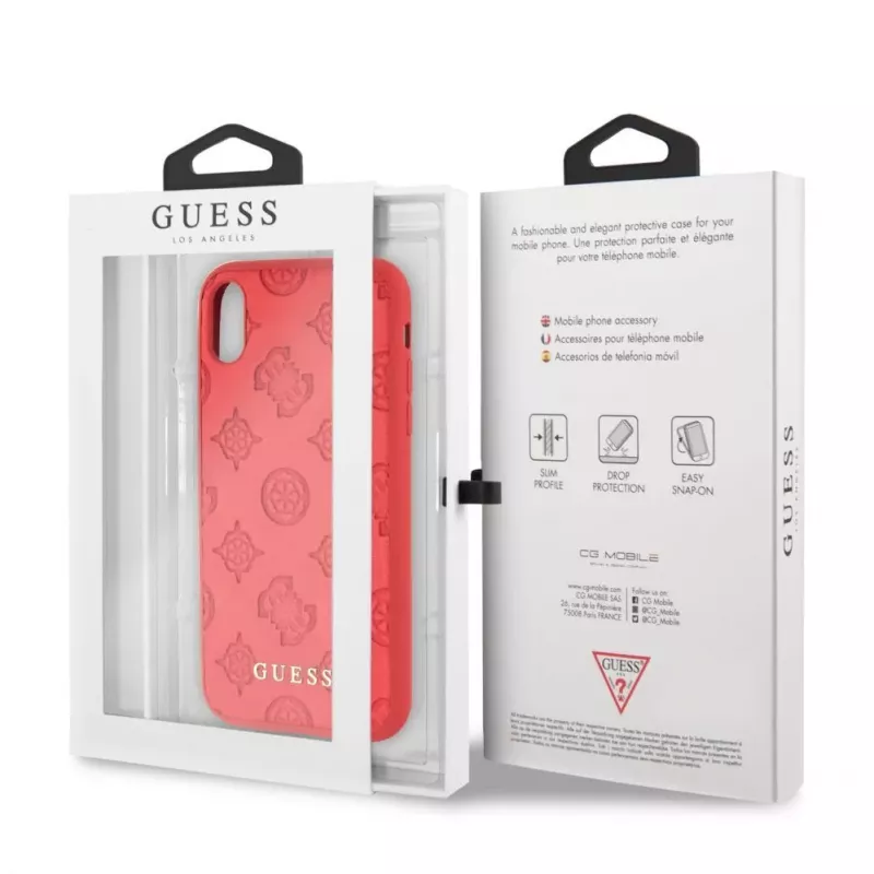 Guess Apple iPhone XR Debossed PU kožené tvrdé puzdro pivóniová červená