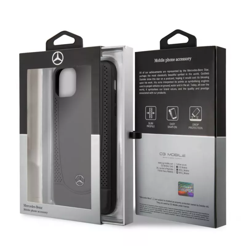 Mercedes-Benz Apple iPhone 11 Pro Max kožené tvrdé puzdro s perforáciou čierna