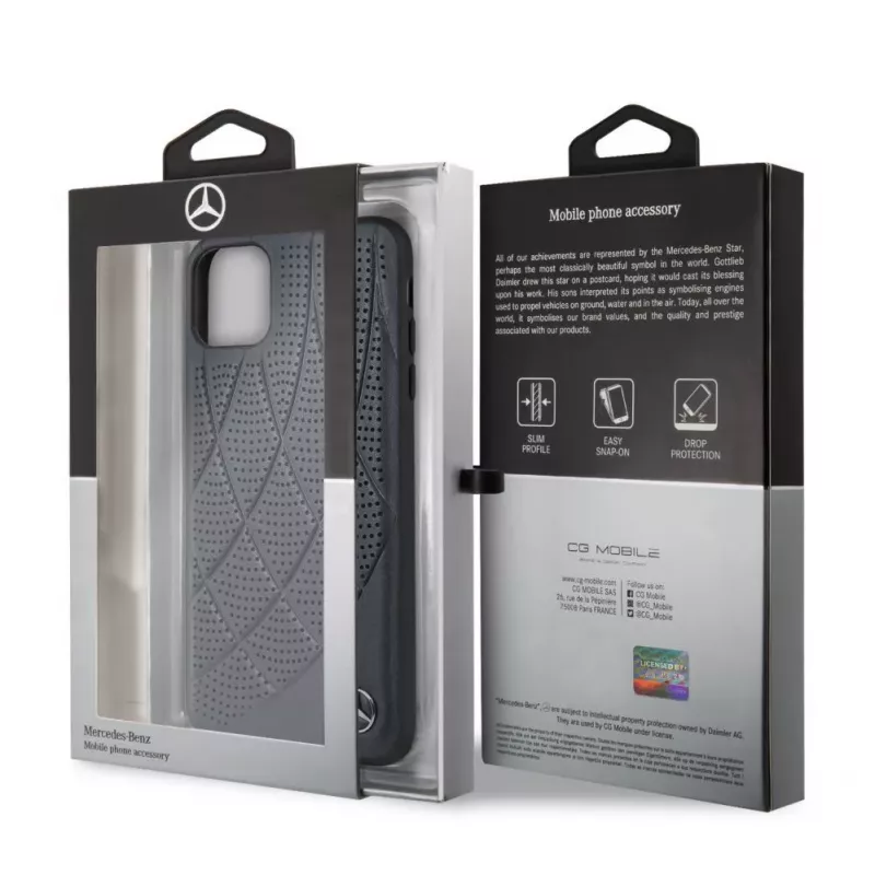 Mercedes-Benz Apple iPhone 11 Pro Max Quilted pravá koža zadný kryt modrá