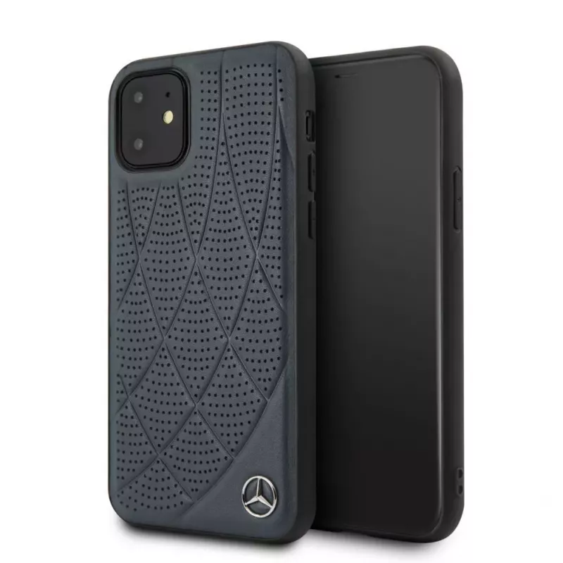 Mercedes-Benz Apple iPhone 11 Quilted pravá koža puzdro modrá