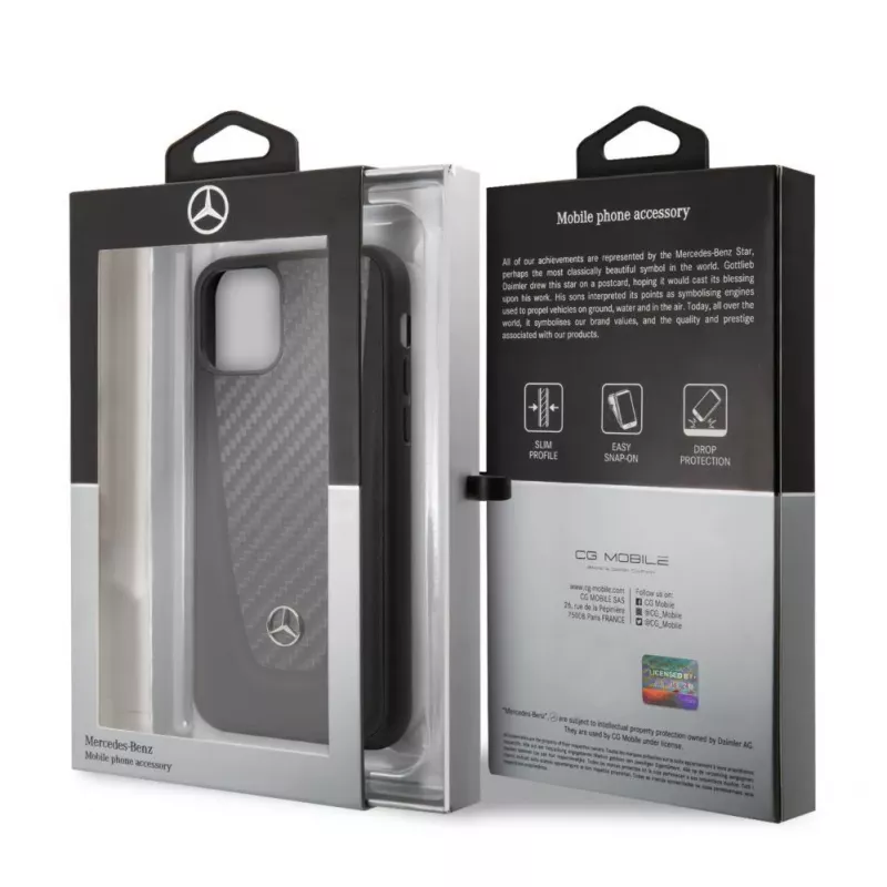 Mercedes-Benz Apple iPhone 11 Pro tvrdé puzdro koža karbón čierna