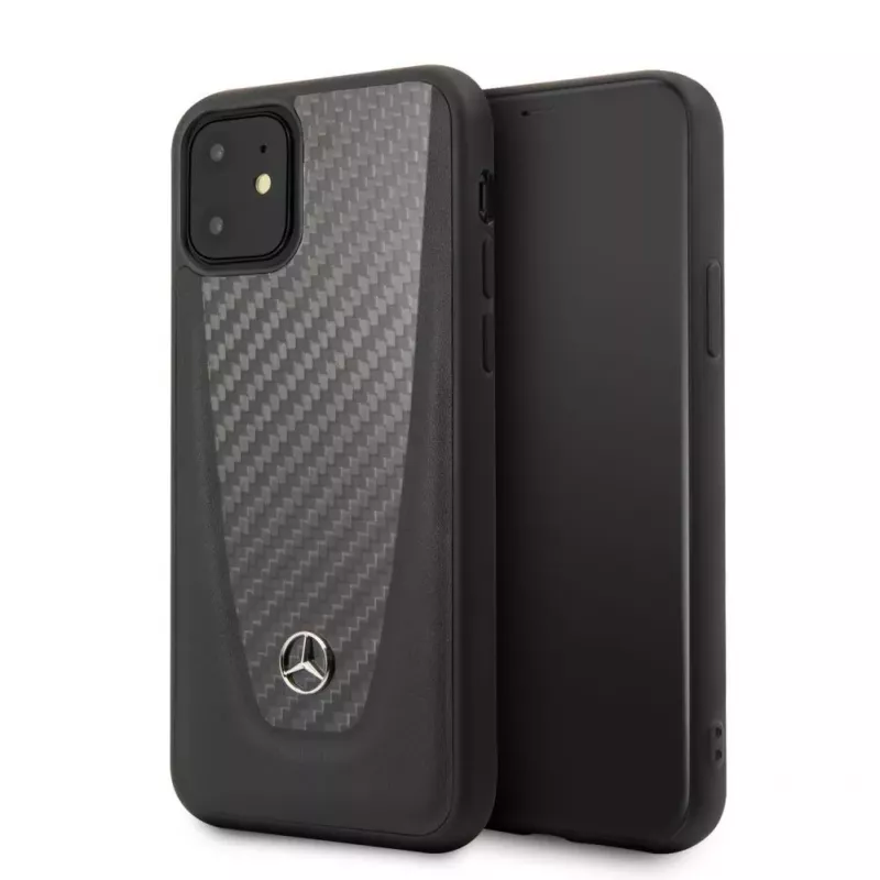 Mercedes-Benz Apple iPhone 11 tvrdé puzdro koža karbón čierna