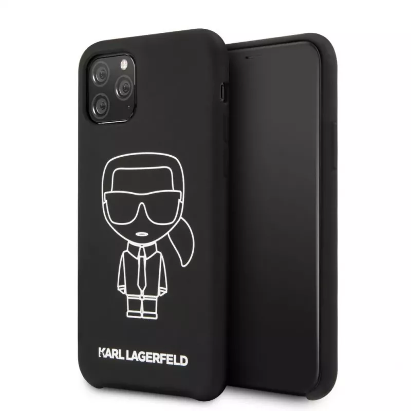 Karl Lagerfeld Apple iPhone 11 Pro Silikon Ikonik White Outline čierny zadný kryt