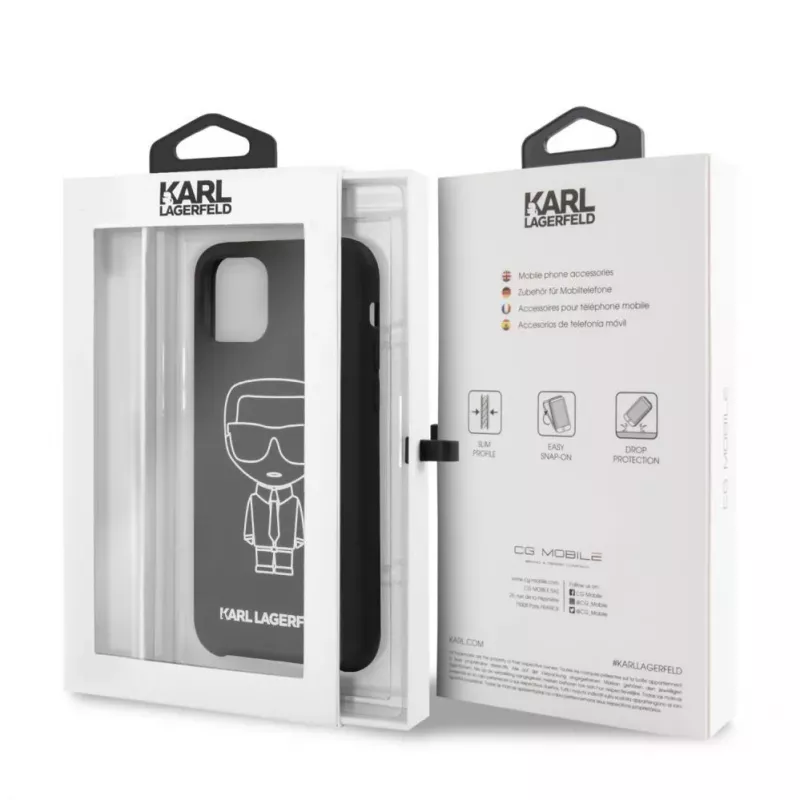 Karl Lagerfeld Apple iPhone 11 Pro Silikon Ikonik White Outline čierny zadný kryt