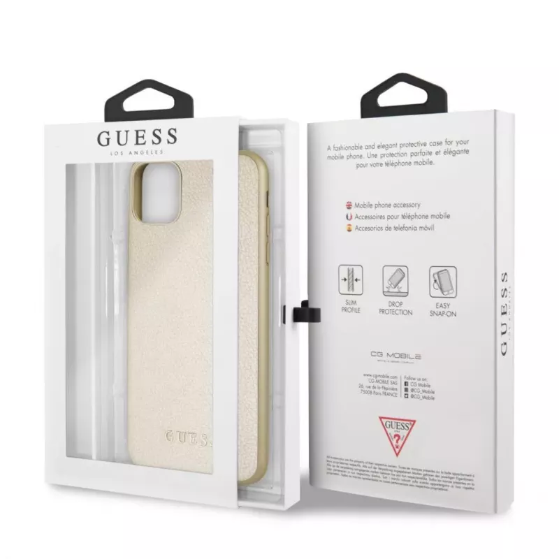 Guess Apple iPhone 11 Pro Max Iridescent PU pevné puzdro zlatá