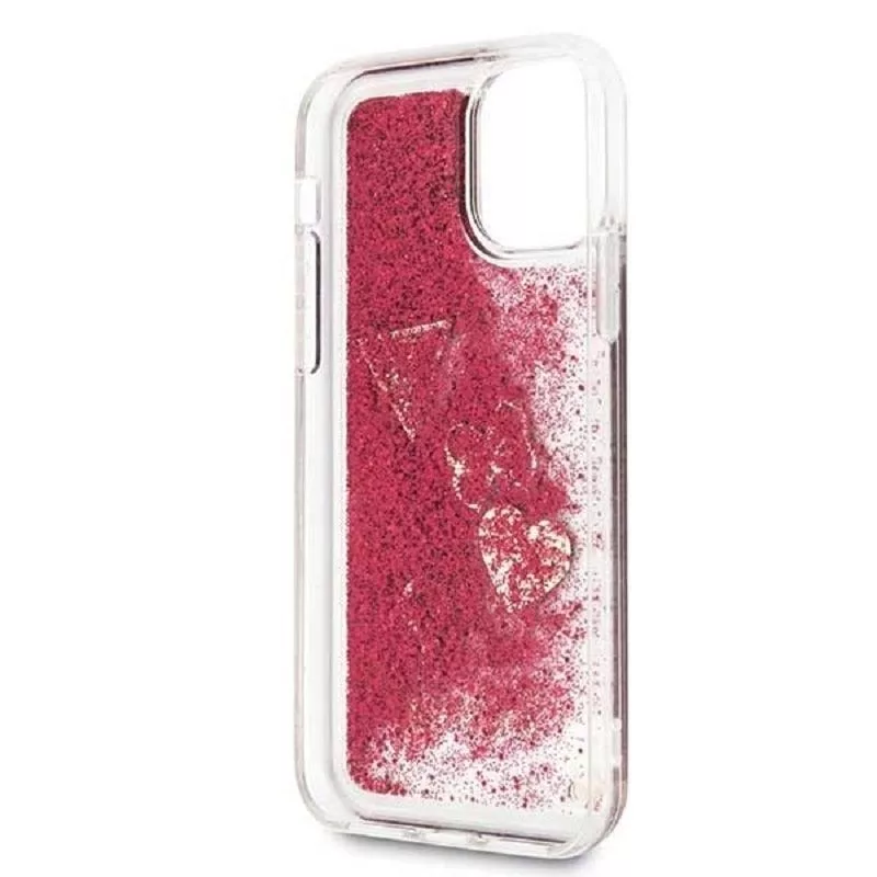Guess iPhone 12 mini 5,4 palca Liquid Glitter Charms kryt malinová