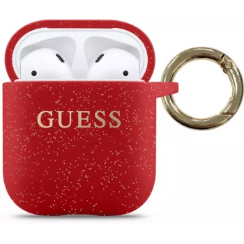 Guess AirPods Pro Glitter silikónové puzdro červená