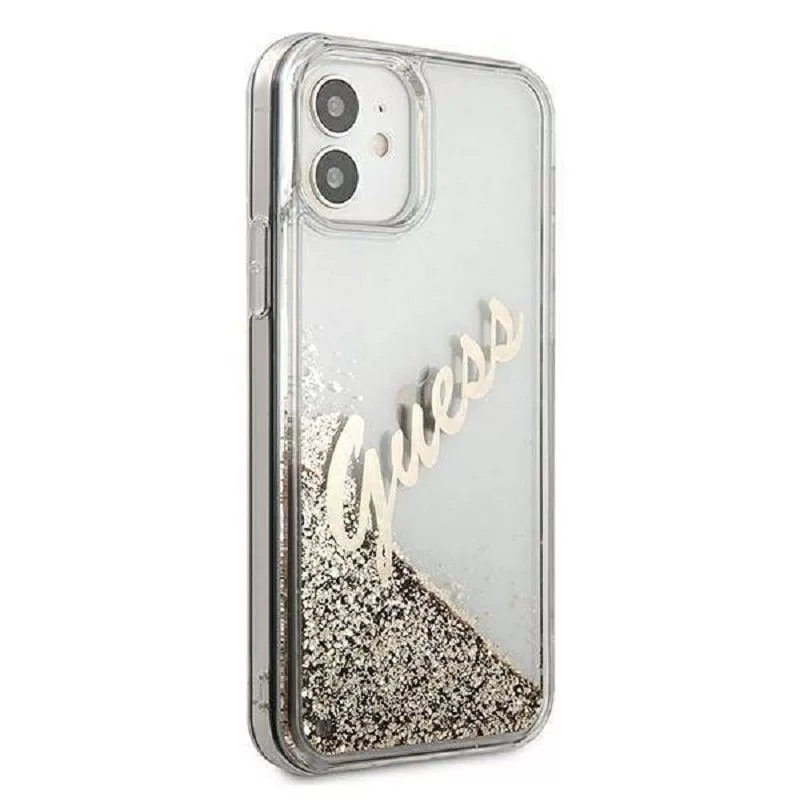 Guess Apple iPhone 12 Mini 5,4 palca Liquid Glitter Vintage kryt zlatá