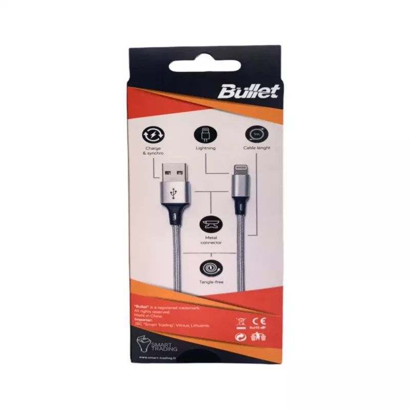 BULLET Lightning na USB-A kábel 1m, 2,4A biely