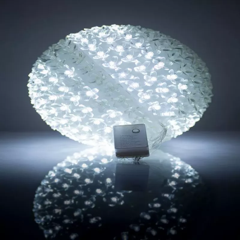 iLike Bumba ar puķēm 466 300LED D-25cm biela dekoratívna LED guľa so svetlom
