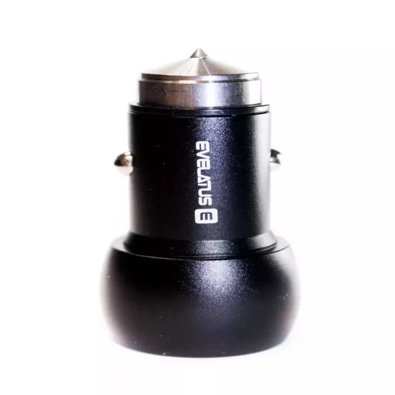 Evelatus EC7DC01 nabíjačka do auta 3.1A 2 USB porty s nerezovým núdzovým nástrojom čierna
