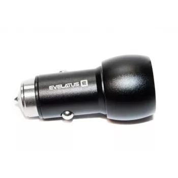 Evelatus EC7DC01 nabíjačka do auta 3.1A 2 USB porty s nerezovým núdzovým nástrojom čierna