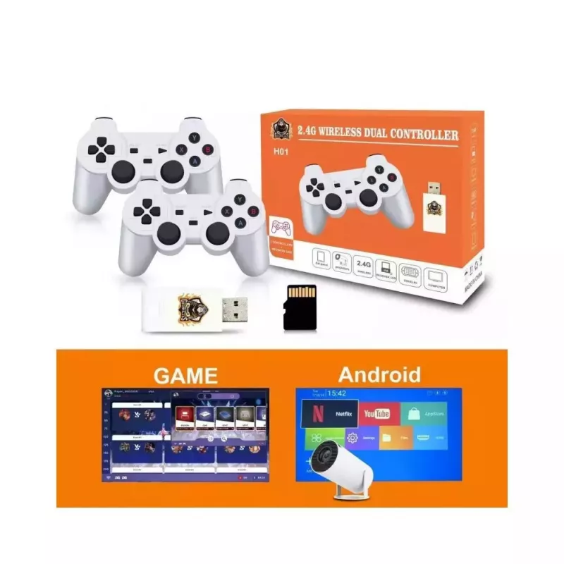 GameBox HY00 64bit Retro 20K Game 4K HDMI Stick konzola / Android Box s 2x bezdrôtovými ovládačmi biela