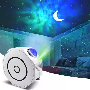 Elight OC1 osemuholníkový laserový projektor Galaxy Star so zvukom / Bluetooth app ovládaním a diaľkovým ovládačom biely