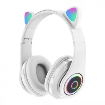 Bemi B39 detské mačacie Bluetooth bezdrôtové slúchadlá s FM rádiom, MP3, MicroSD a telefonovaním - biela