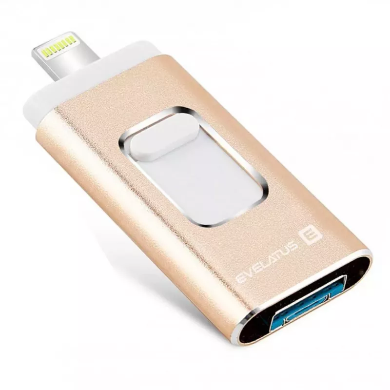 Evelatus USB Flash to Lightning 32GB 3in1 (USB, iPhone a Micro) zlatá