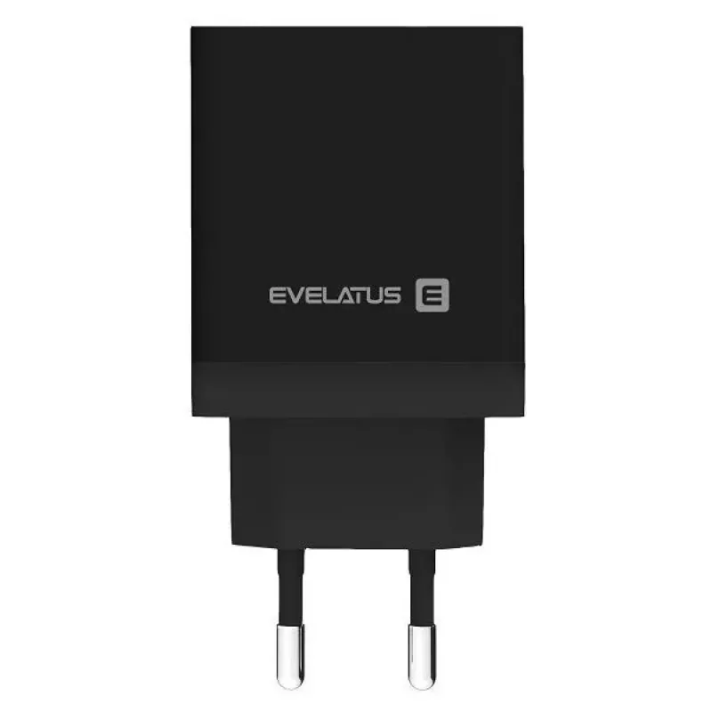 Evelatus univerzálna cestovná nabíjačka ETC04 USB 2.4A + Type-C 3A 30W Power Delivery čierna