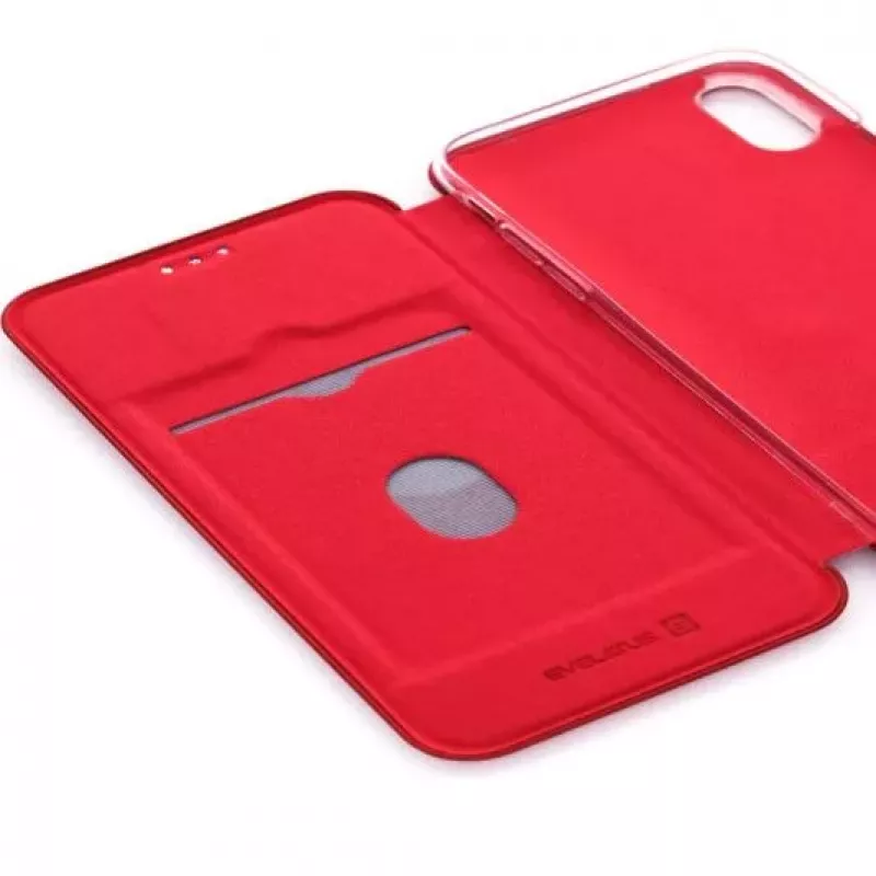 Evelatus Apple iPhone X/Xs knižné puzdro vínovo červená