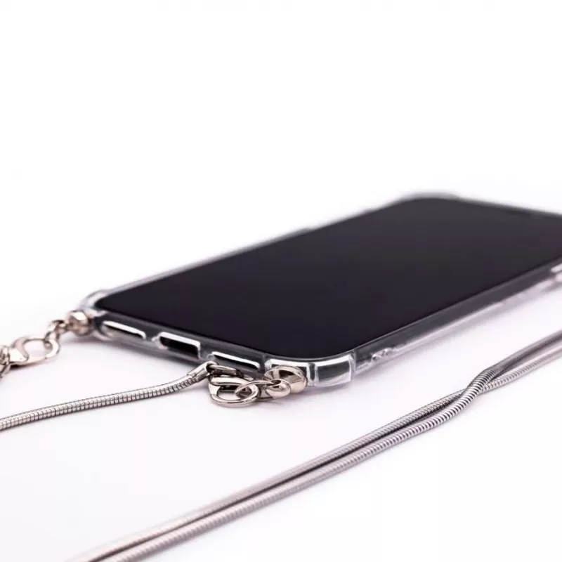 Evelatus Apple iPhone 7/8/SE2020/SE2022 silikónové priehľadné s retiazkou TPU remienok strieborné