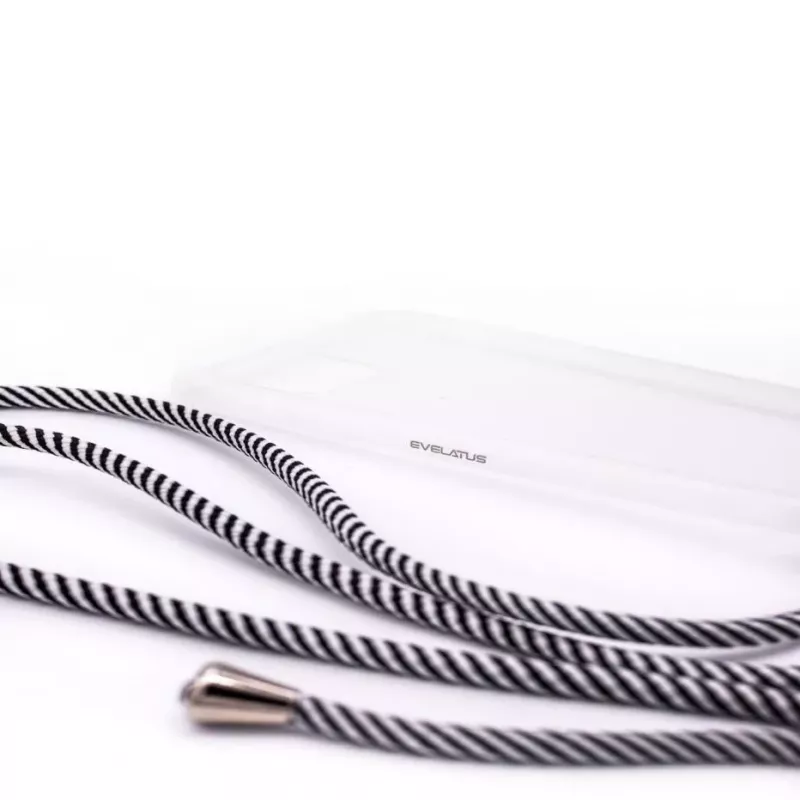 Evelatus Apple iPhone Xs MAX puzdro so šnúrkou čierne pruhy transparentné