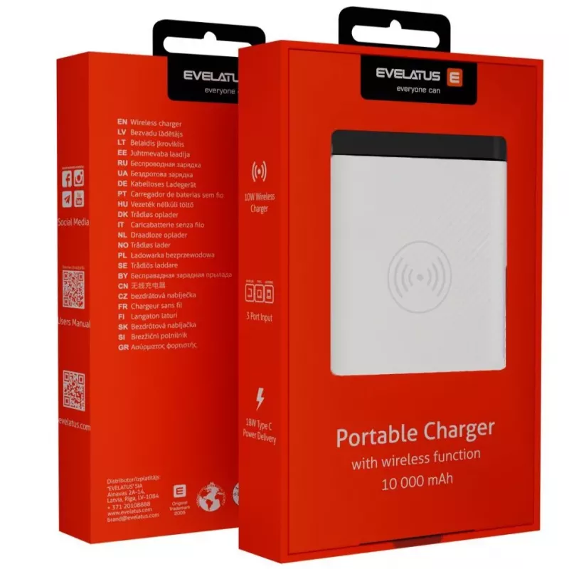 Evelatus EPB05 bezdrôtová power banka 10000 mAh biela