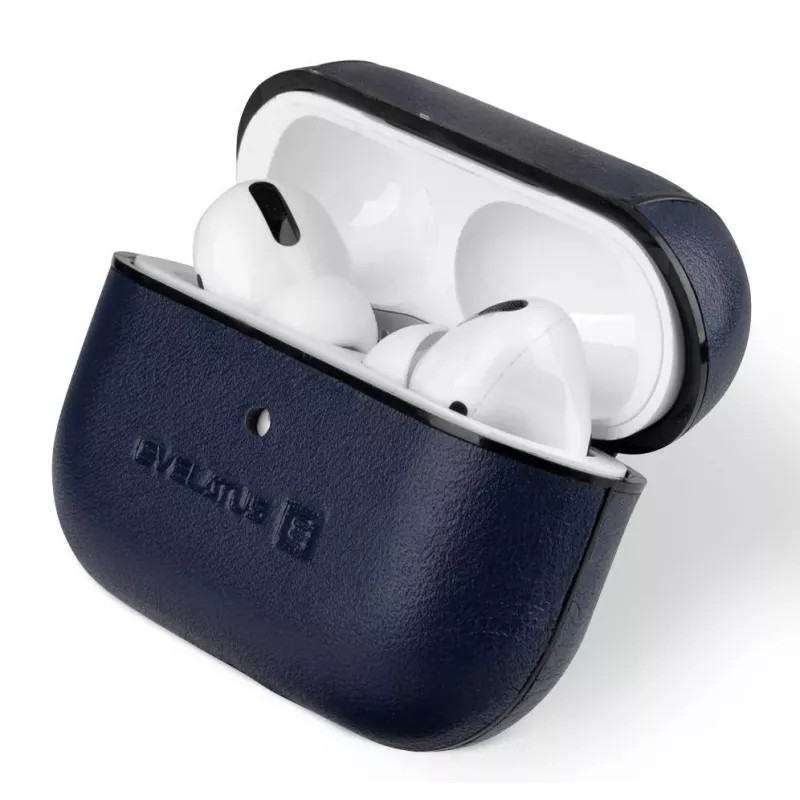 Evelatus Apple AirPods Pro kožené ochranné puzdro tmavomodrá