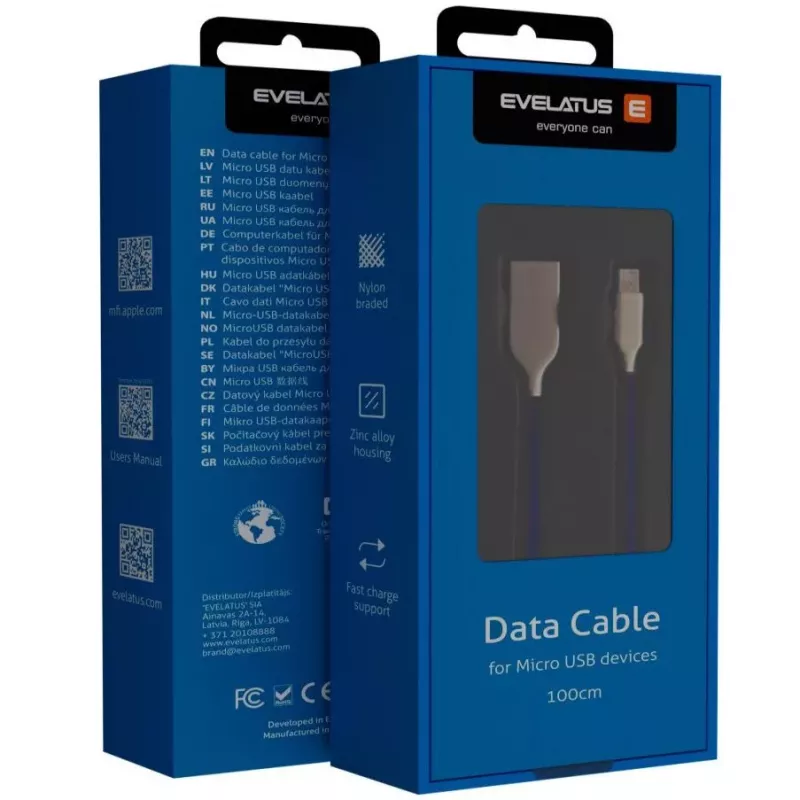 Evelatus Micro-USB kábel EDC04 modrý 1m