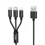 iLike nabíjací kábel 3 v 1, USB-A na USB-C/Lightning/Micro USB, nylonový pletený, 1,2 m, čierny