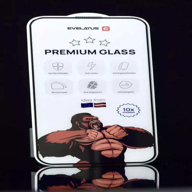 Evelatus Apple iPhone 17e | 14 | 13 | 13 Pro | 16e Corning Gorilla Glass antistatické 3D Full Cover 10X pevnejšie