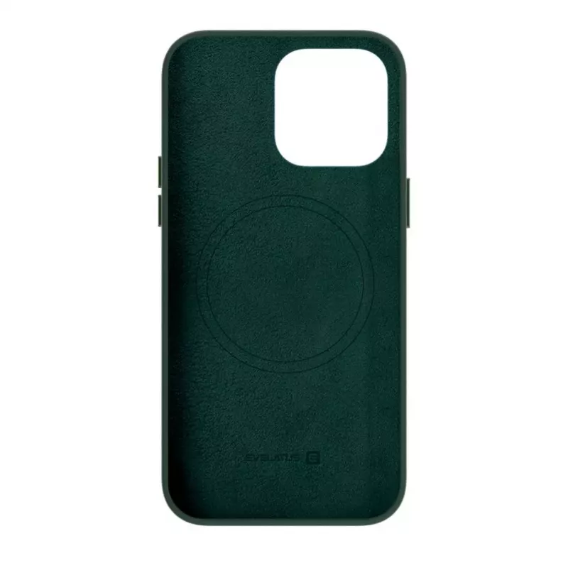 Evelatus Apple iPhone 14 pravé kožené puzdro s MagSafe tmavozelená