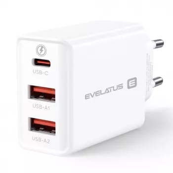 Evelatus ETC06 cestovná nabíjačka EU nástenná 3 porty 32W USB-C / USB-A2 biela