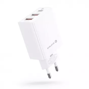 Evelatus ETC06 cestovná nabíjačka EU nástenná 3 porty 32W USB-C / USB-A2 biela