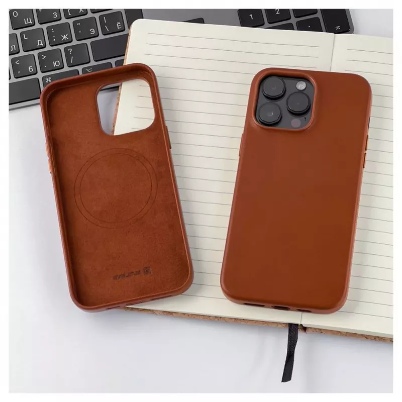 Evelatus puzdro z pravej kože pre Apple iPhone 14 Pro Max s MagSafe hnedé