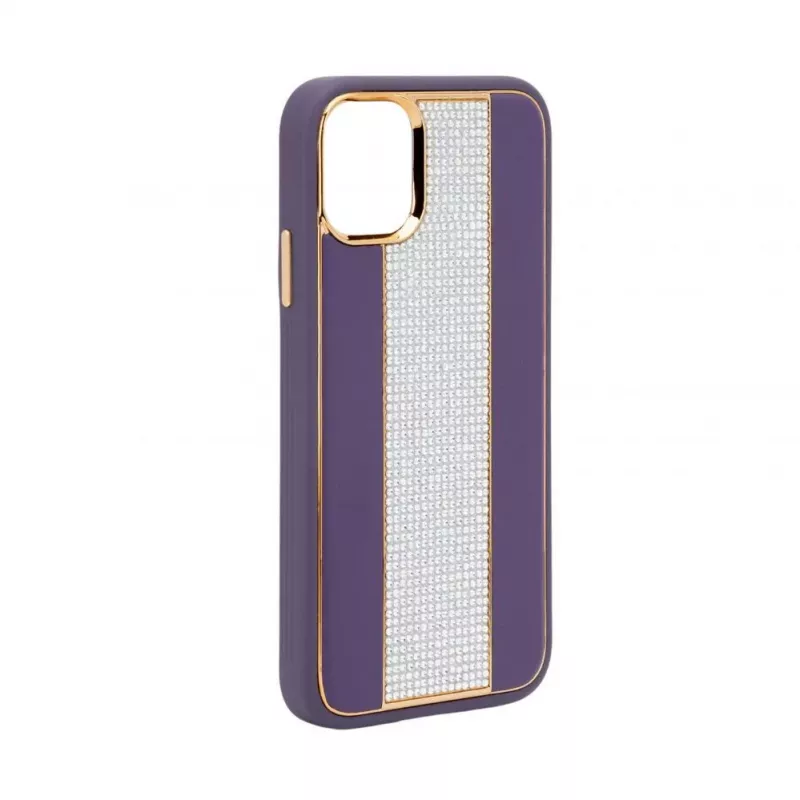 iLike Apple iPhone 11 diamantové a kožené puzdro fialová