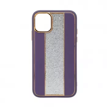 iLike Apple iPhone 11 diamantové a kožené puzdro fialová