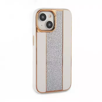 iLike Apple iPhone 15 diamantové a kožené puzdro biela