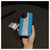 iLike Apple iPhone 15 diamantové a kožené puzdro modrá
