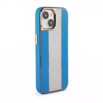 iLike Apple iPhone 15 diamantové a kožené puzdro modrá
