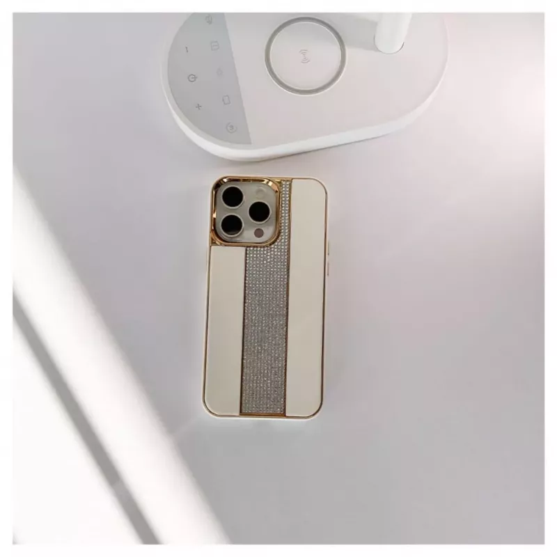 iLike Apple iPhone 15 Pro diamantové a kožené puzdro biela