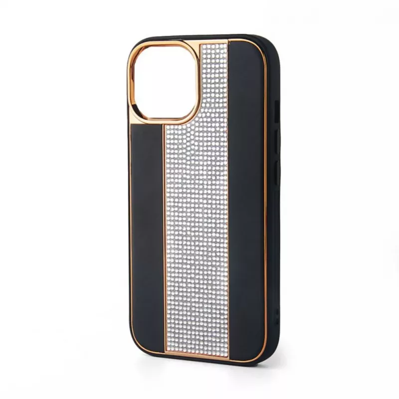 iLike Apple iPhone 15 Pro diamantové a kožené puzdro čierna